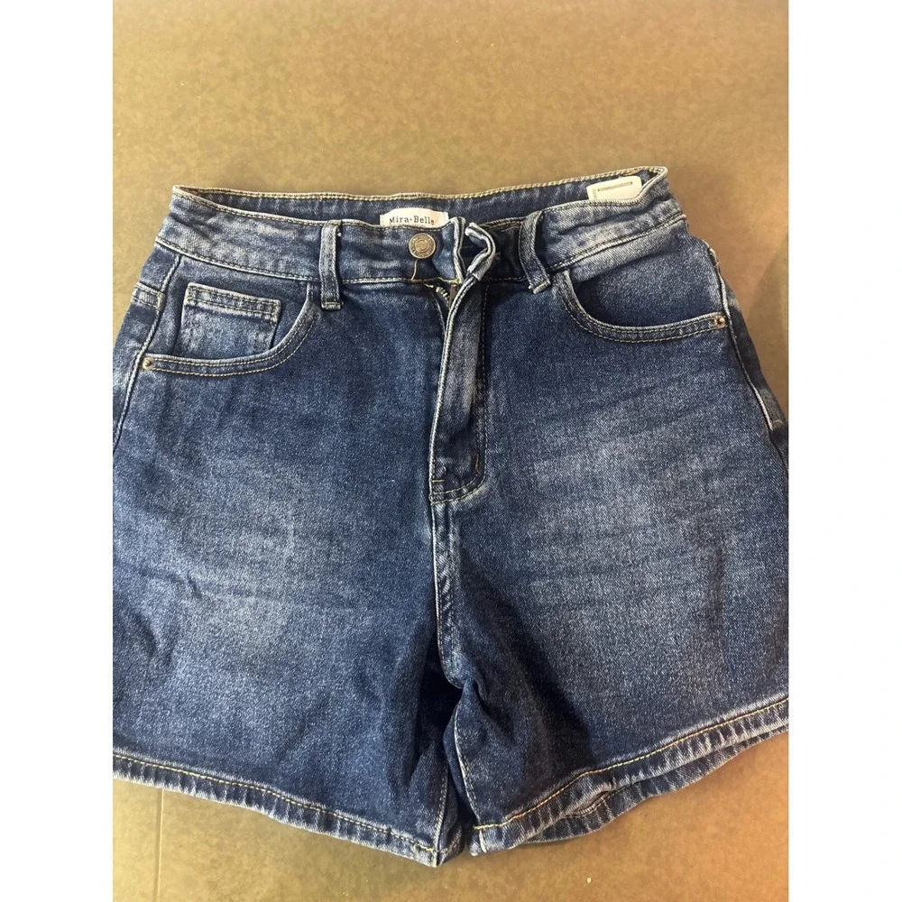 Mira Belle Womens High Waisted Denim Shorts Dark Wash Blue Casual Jean Shorts